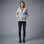 Women's Light Grey Suede Shearling Biker Jacket