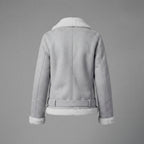 Women's Light Grey Suede Shearling Biker Jacket