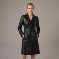 Women's Black Leather Trench Coat