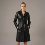 Women's Black Leather Trench Coat