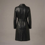 Women's Black Leather Trench Coat