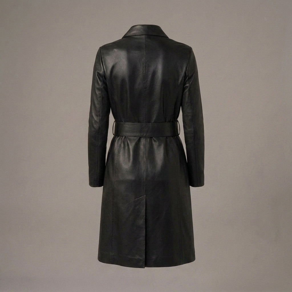 Women's Black Leather Trench Coat