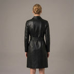 Women's Black Leather Trench Coat