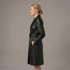 Women's Black Leather Trench Coat