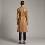 Women's Camel Leather Long Coat