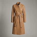 Women's Camel Leather Long Coat