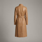 Women's Camel Leather Long Coat