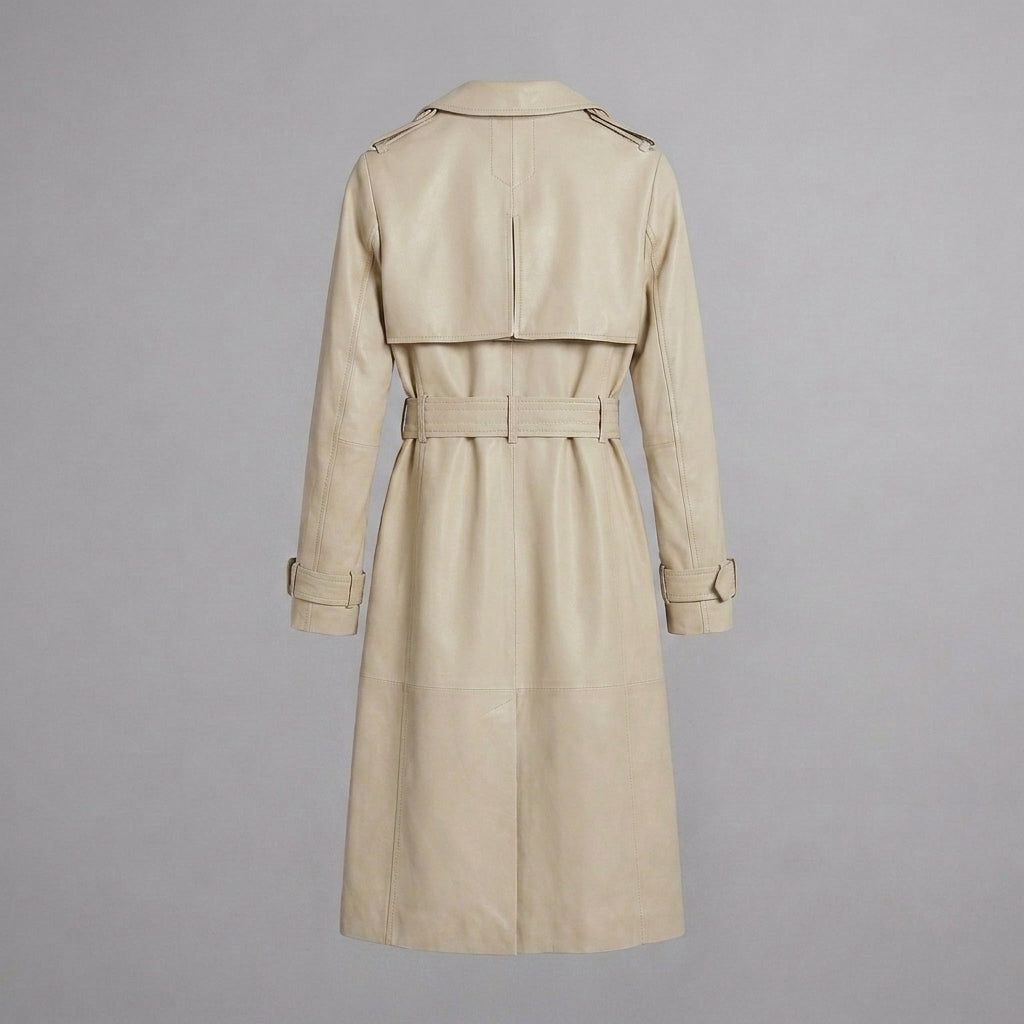 Women's Cream Leather Trench Coat