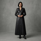 Women's Single-Breasted Genuine Leather Trench Coat