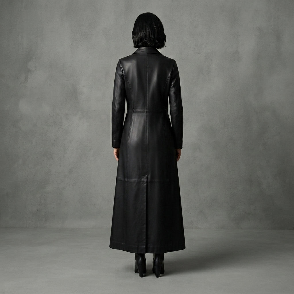 Women's Single-Breasted Genuine Leather Trench Coat