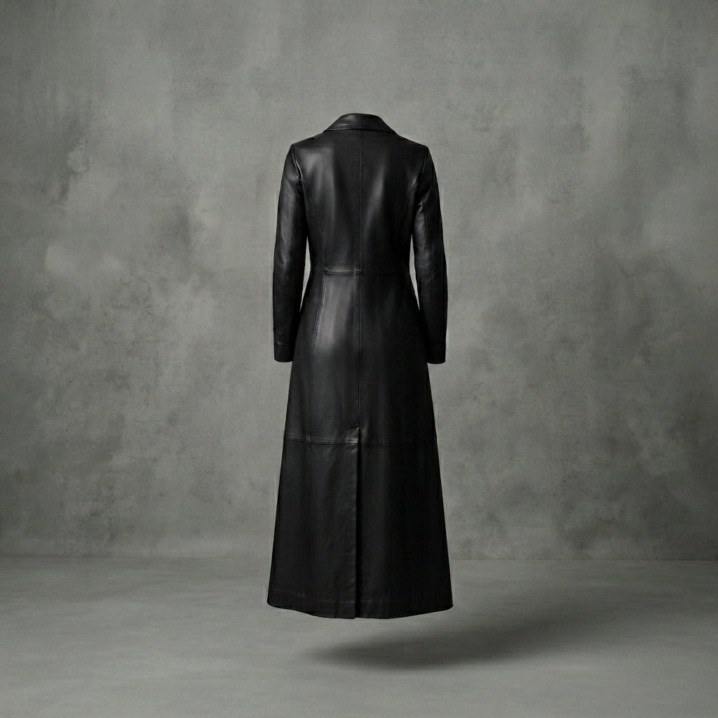 Women's Single-Breasted Genuine Leather Trench Coat