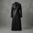 Women's Single-Breasted Genuine Leather Trench Coat