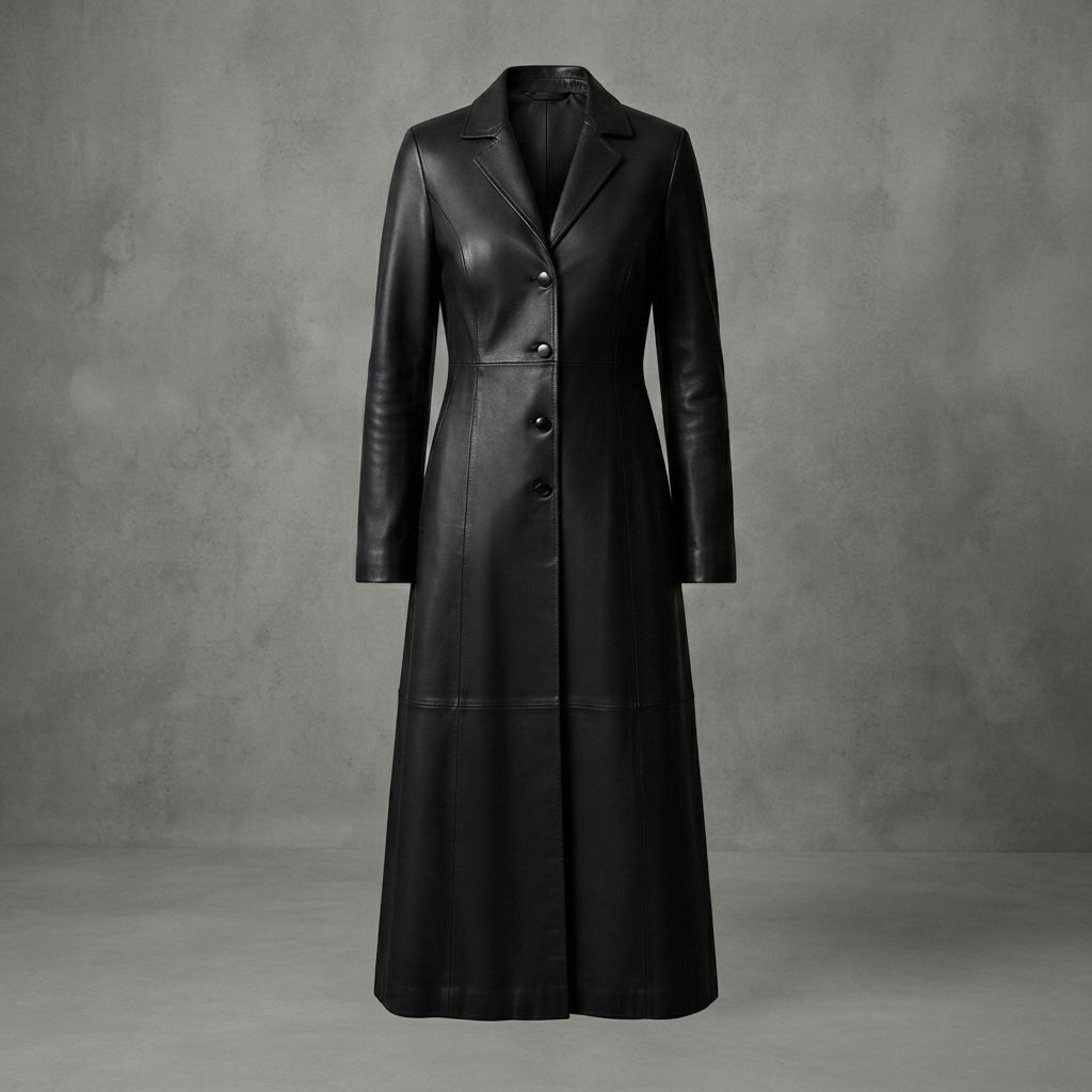 Women's Single-Breasted Genuine Leather Trench Coat