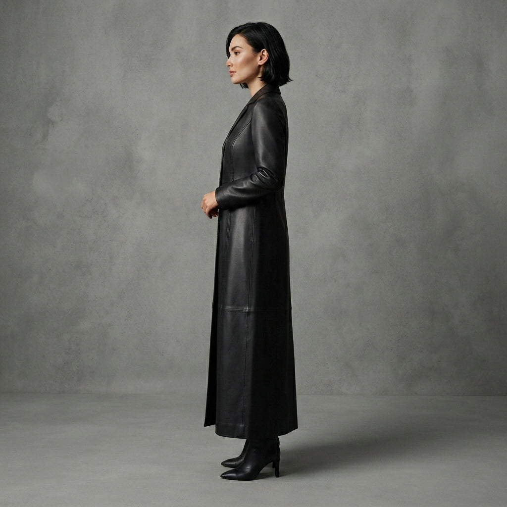 Women's Single-Breasted Genuine Leather Trench Coat