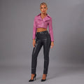Women's Magenta Pink Cropped Leather Biker Jacket