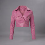 Women's Magenta Pink Cropped Leather Biker Jacket