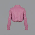 Women's Magenta Pink Cropped Leather Biker Jacket