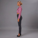 Women's Magenta Pink Cropped Leather Biker Jacket