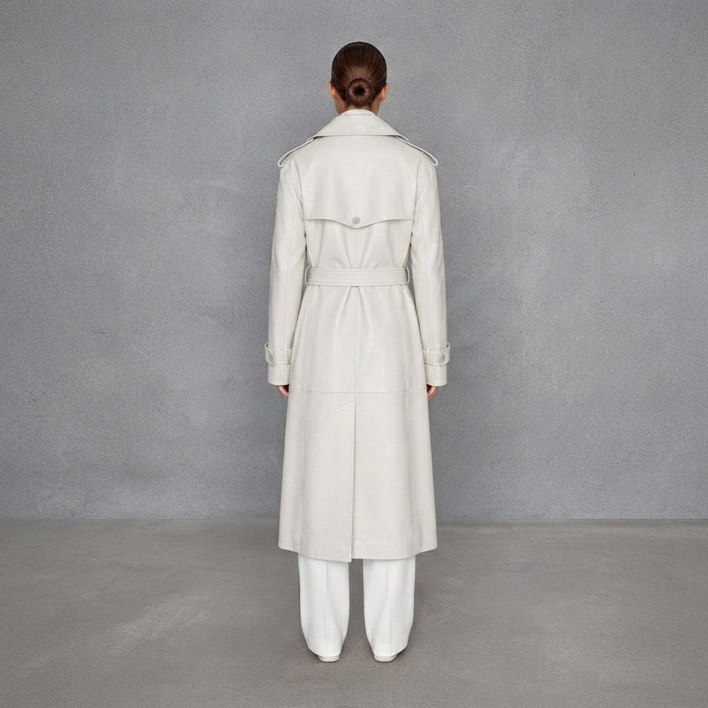 Women's Off-White Leather Long Trench Coat