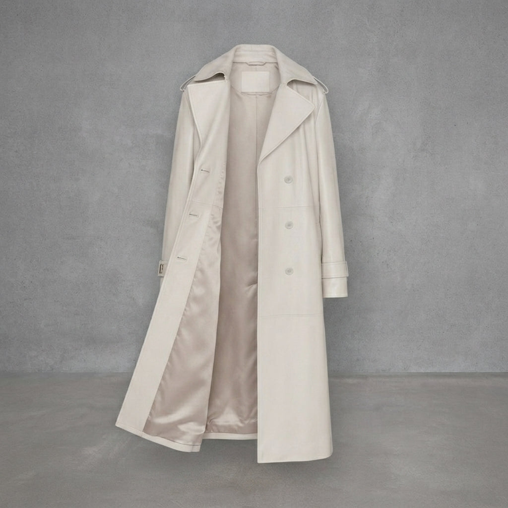 Women's Off-White Leather Long Trench Coat