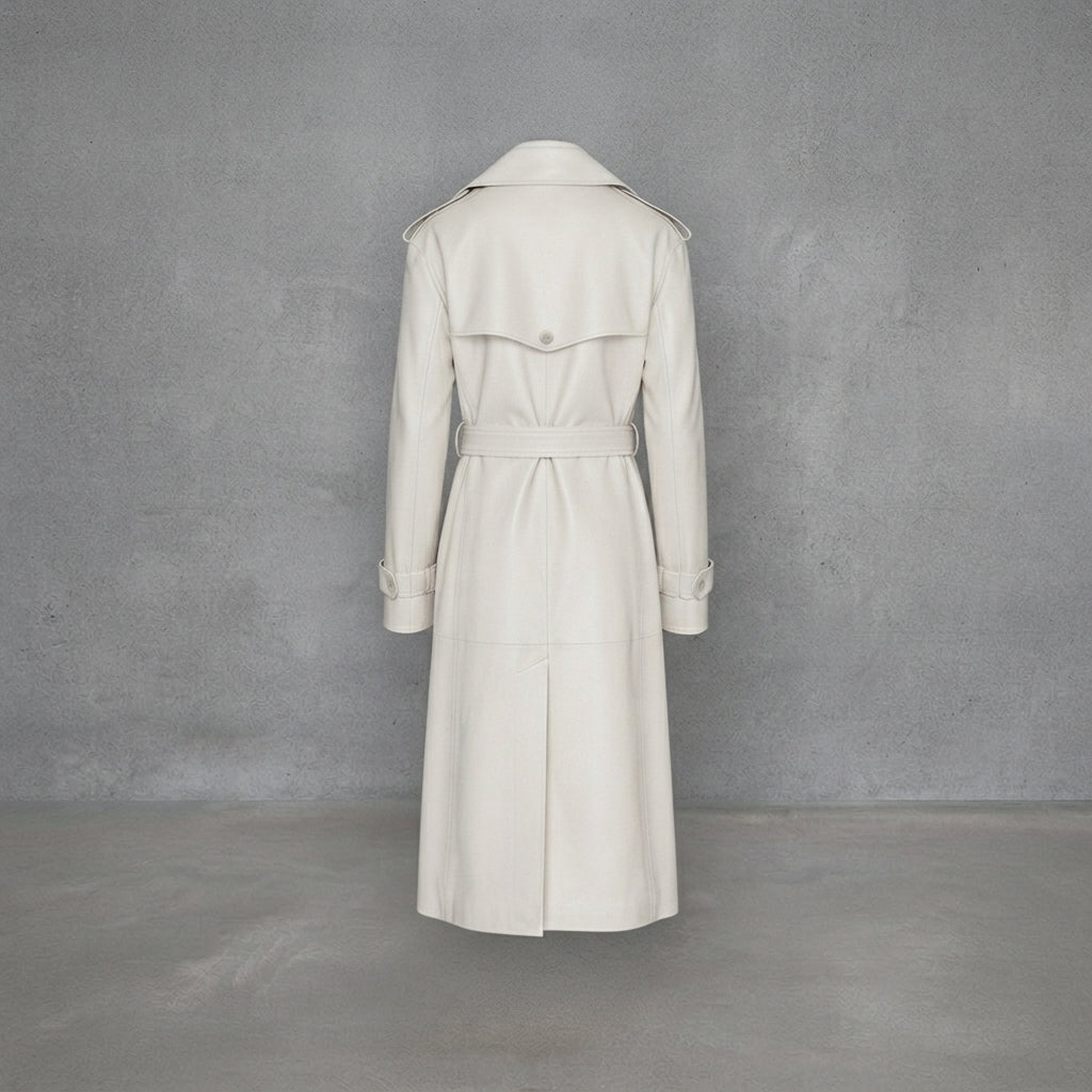 Women's Off-White Leather Long Trench Coat