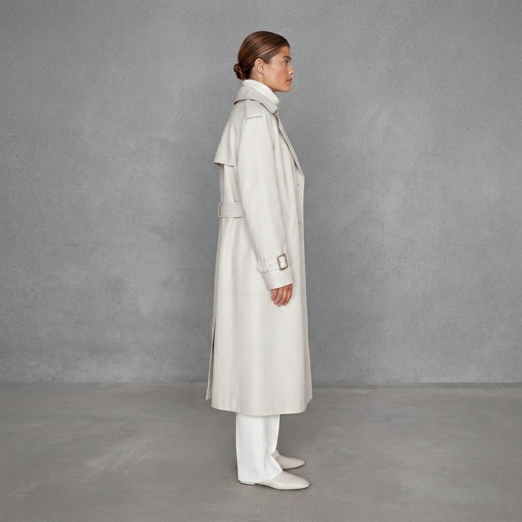 Women's Off-White Leather Long Trench Coat