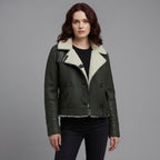 Women's Olive Shearling Double-Breasted Jacket