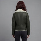Women's Olive Shearling Double-Breasted Jacket