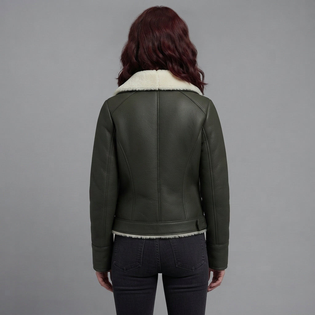 Women's Olive Shearling Double-Breasted Jacket