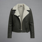 Women's Olive Shearling Double-Breasted Jacket
