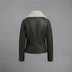 Women's Olive Shearling Double-Breasted Jacket