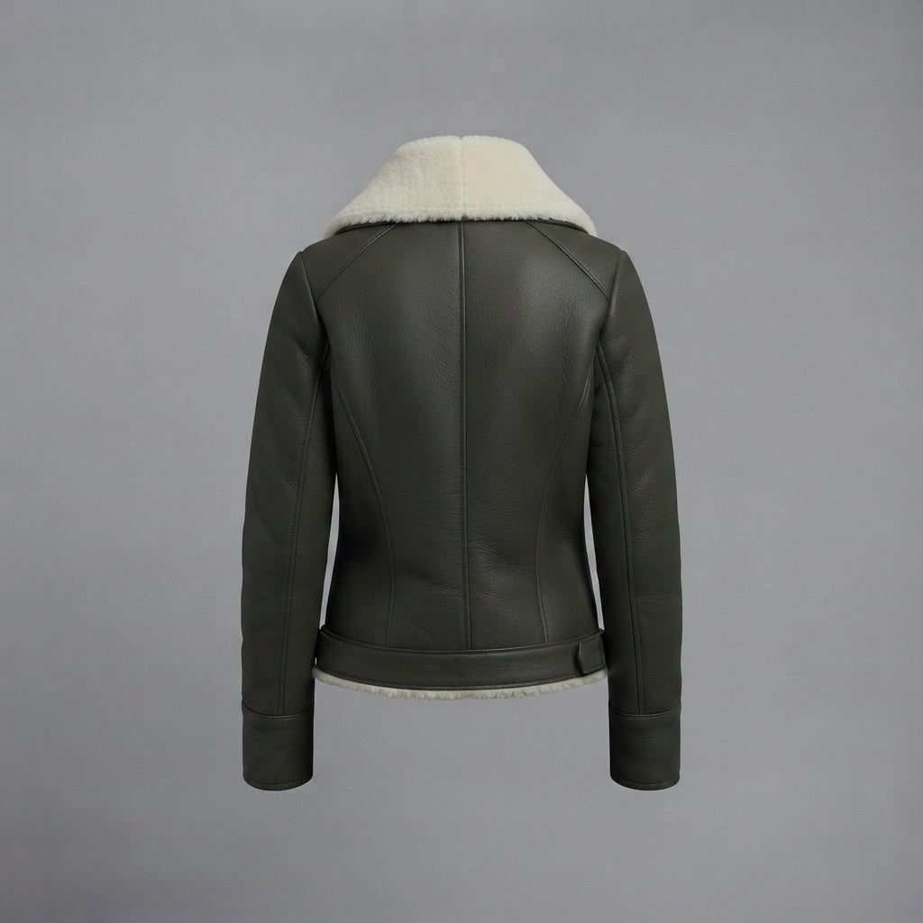 Women's Olive Shearling Double-Breasted Jacket