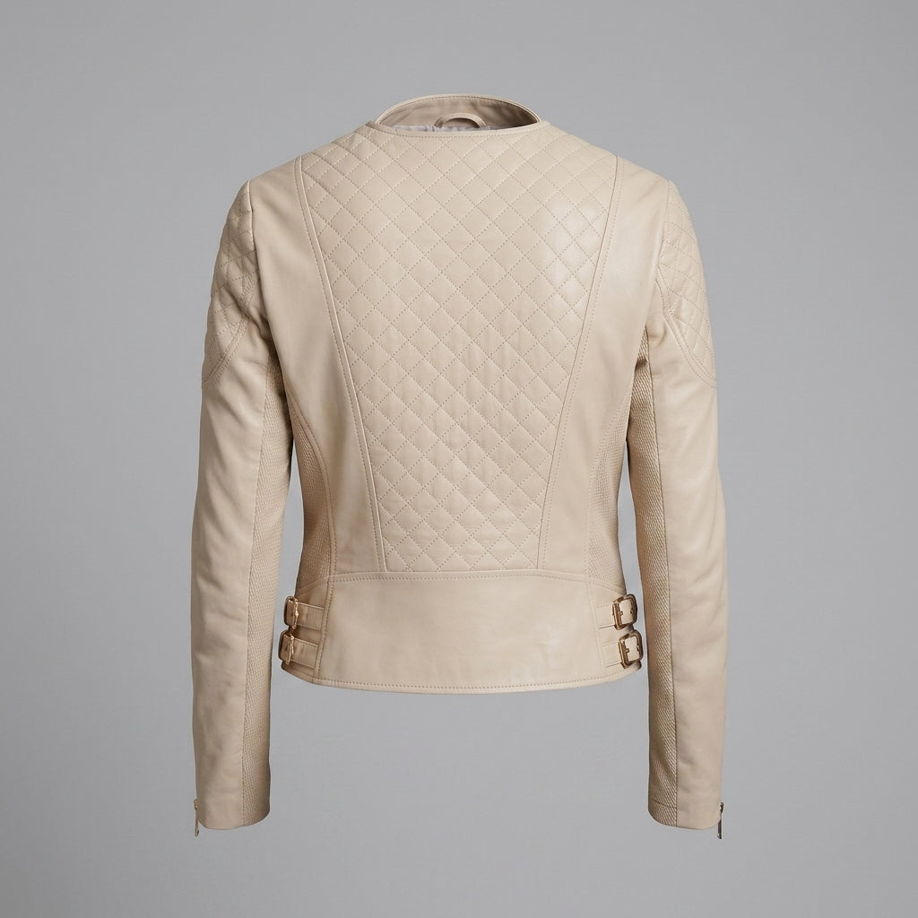 Women's Beige Quilted Leather Jacket