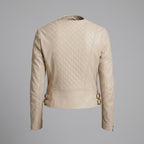 Women's Beige Quilted Leather Jacket