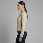 Women's Beige Quilted Leather Jacket