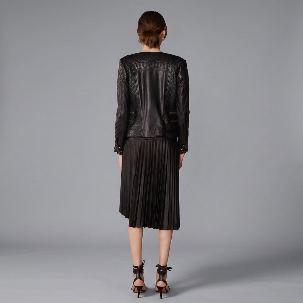 Women's Black Quilted Leather Biker Jacket