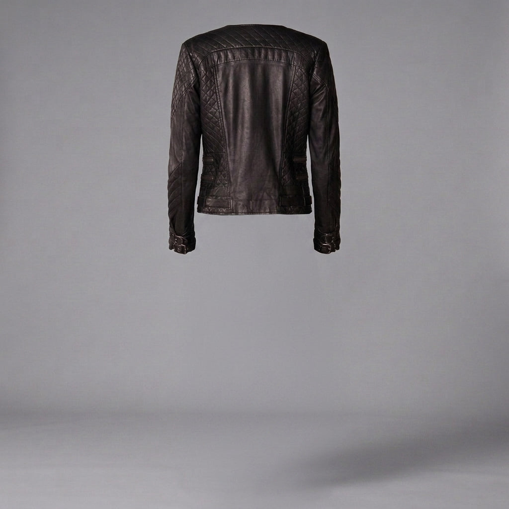 Women's Black Quilted Leather Biker Jacket