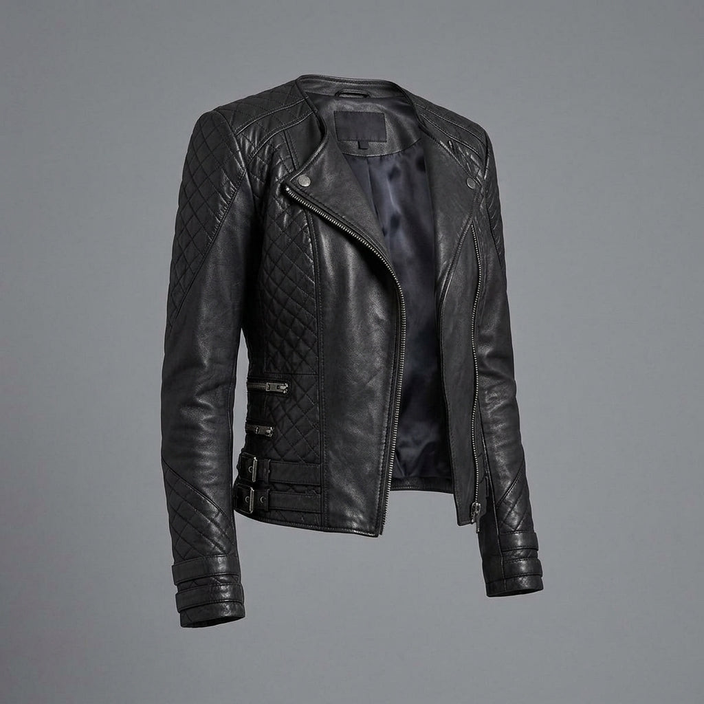 Women's Black Quilted Leather Biker Jacket