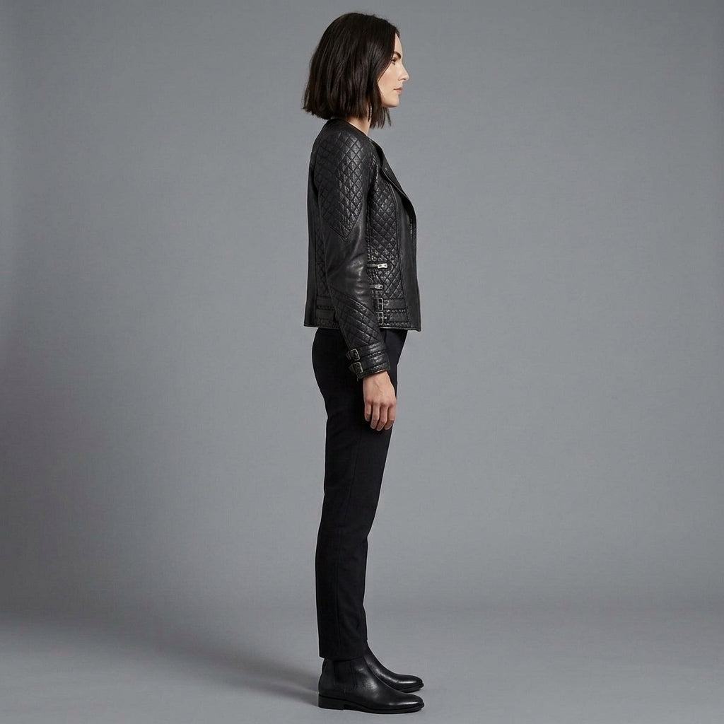 Women's Black Quilted Leather Biker Jacket