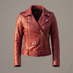 Women's Red Leather Biker Jacket
