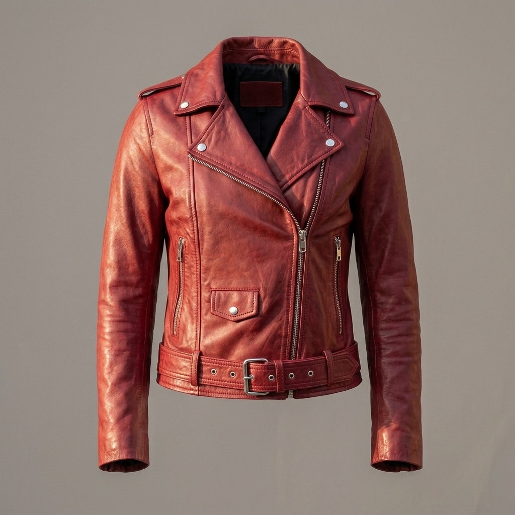 Women's Red Leather Biker Jacket