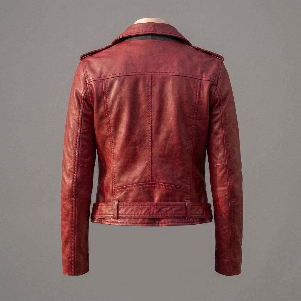 Women's Red Leather Biker Jacket