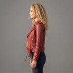 Women's Red Leather Biker Jacket
