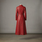 Women's Red Button-Down Genuine Leather Trench Coat