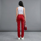 Women's Red Lace-Up Leather Pants