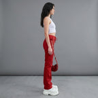 Women's Red Lace-Up Leather Pants