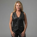 Women's Studded Black Leather Biker Vest