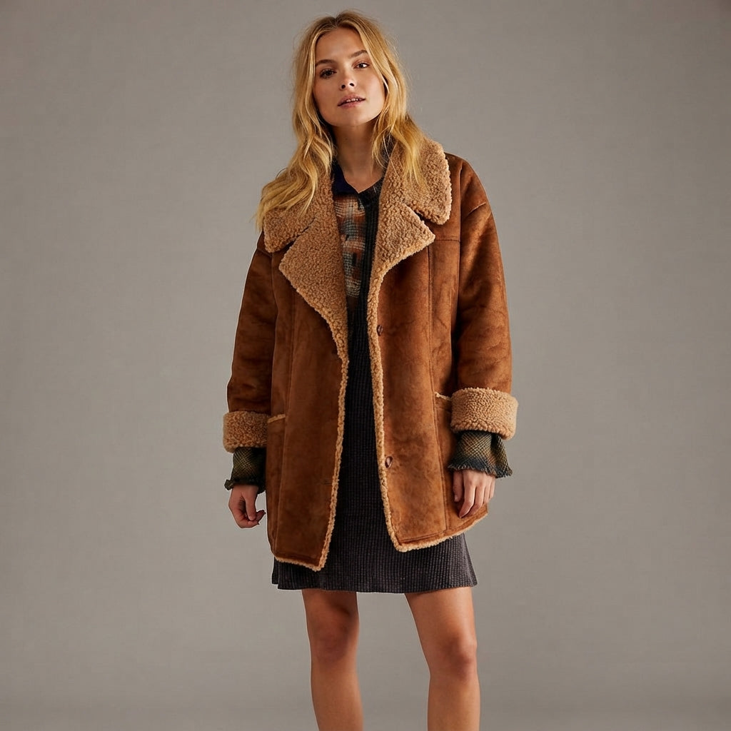 Women's Tan Suede Shearling Coat