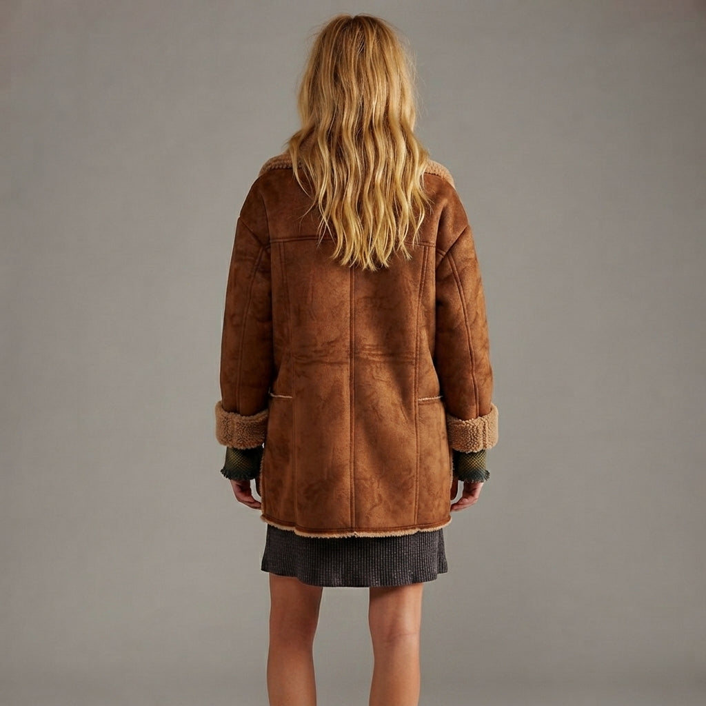 Women's Tan Suede Shearling Coat