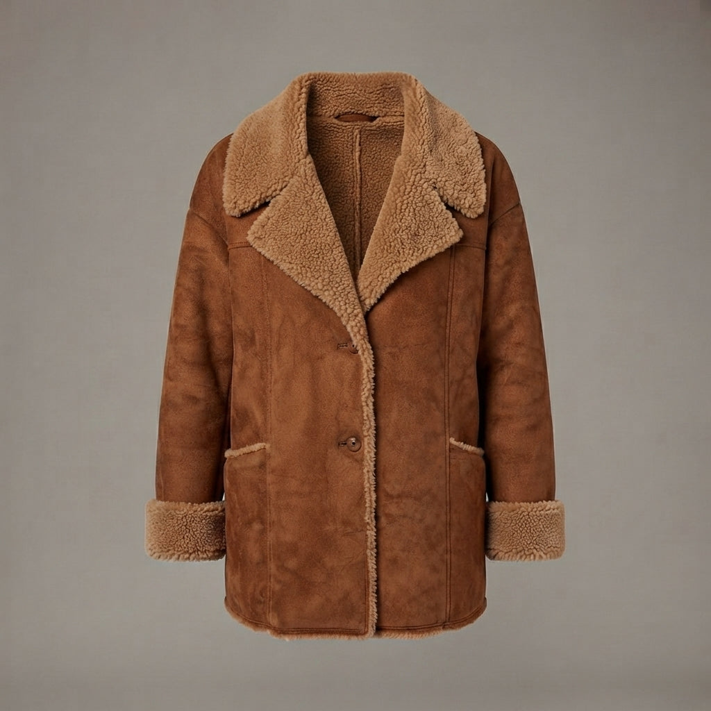 Women's Tan Suede Shearling Coat